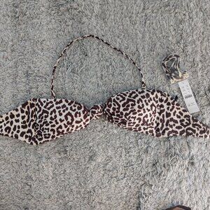 NWT Medium J. Crew knotted bandeau bikini top leopard print